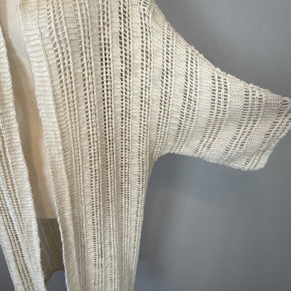 American Eagle Womens Crochet Duster Cardigan Sweater Jacket Size M Ivory Cotton - Picture 3 of 8